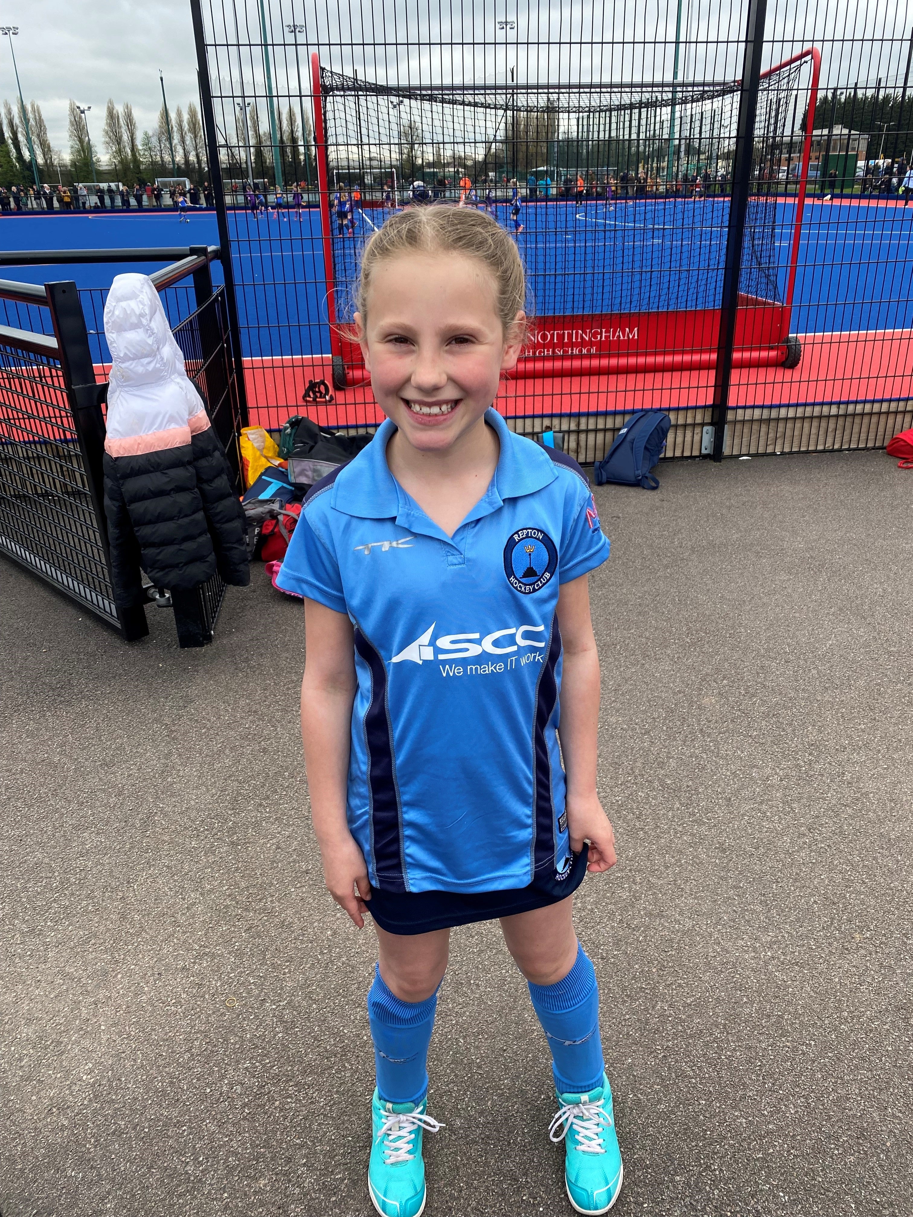 Ella ready to play in her Repton kit